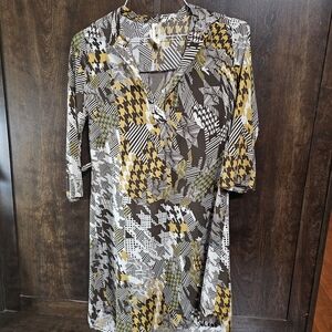 My Beloved Geometric Pattern Mini Dress - Brown, Yellow, White